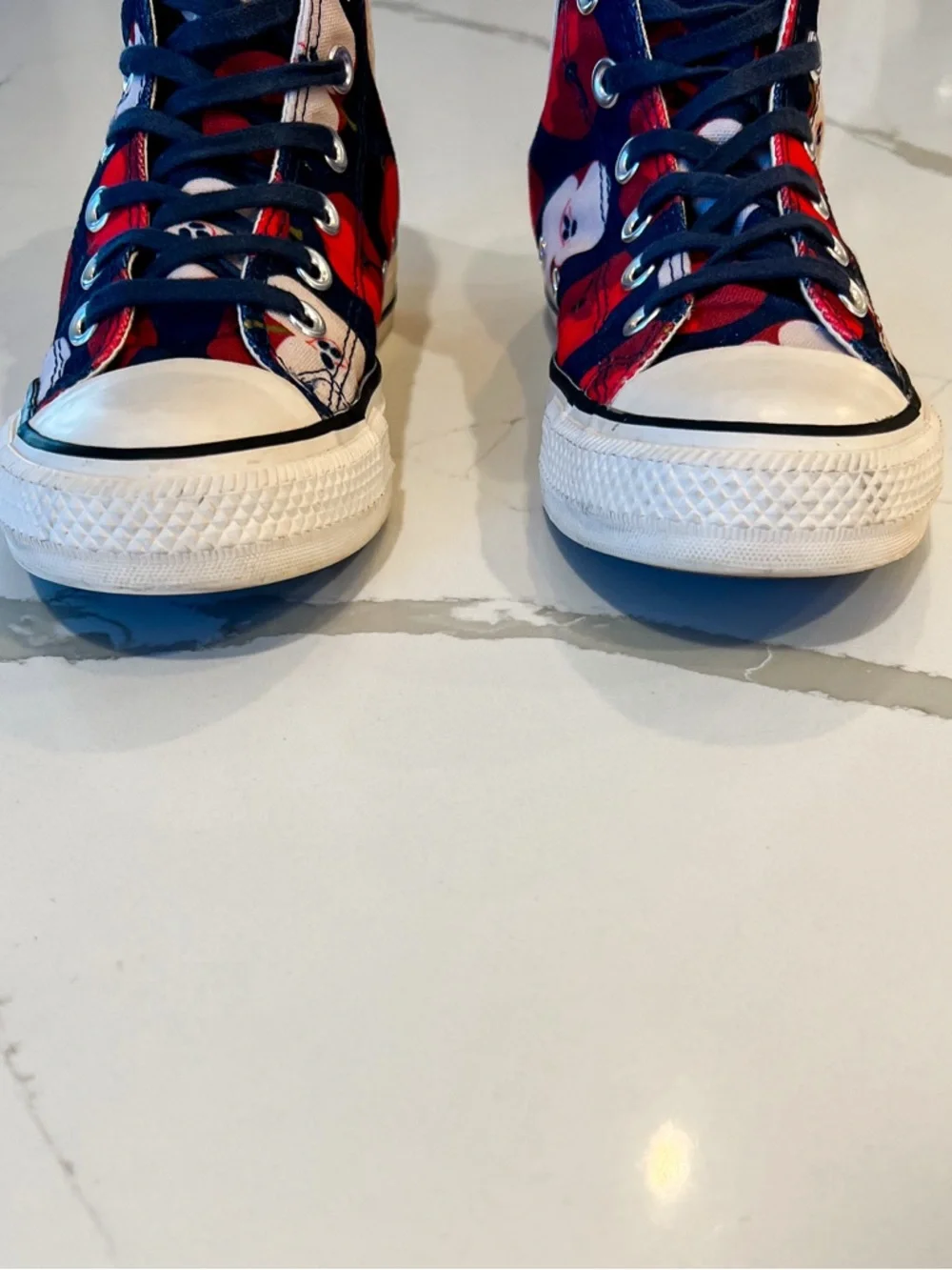 Converse Chuck Taylor All Star Apple Print Red Blue High Top Sneakers Womens 7 - Picture 6 of 14